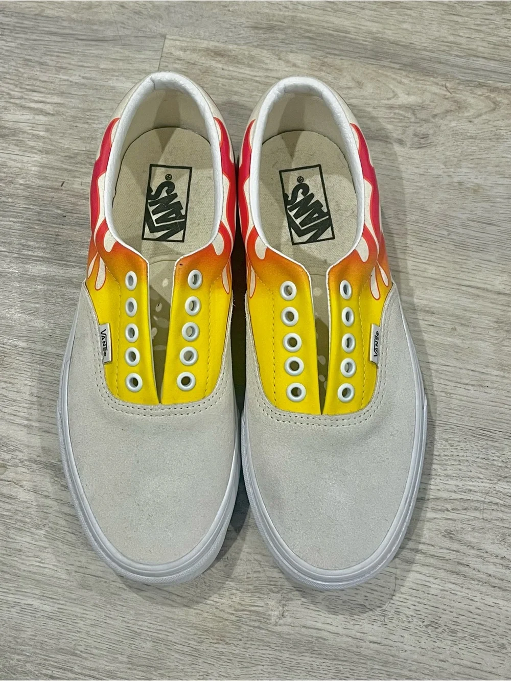 Vans Era Flame White Low Top Sneaker, Men’s 7.5/Women’s 9